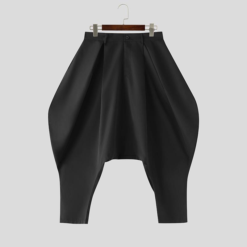 INCERUN Мужские повседневные брюки-афгани с молнией на поясе, длинные S чёрный