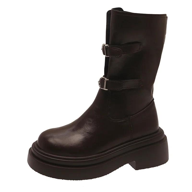 Fashion Fashion Women's Boots Thick-soled Mid-calf Knee-length Spring and Autumn 2024 New Fashion Casual Brand Designer Knight Boots
