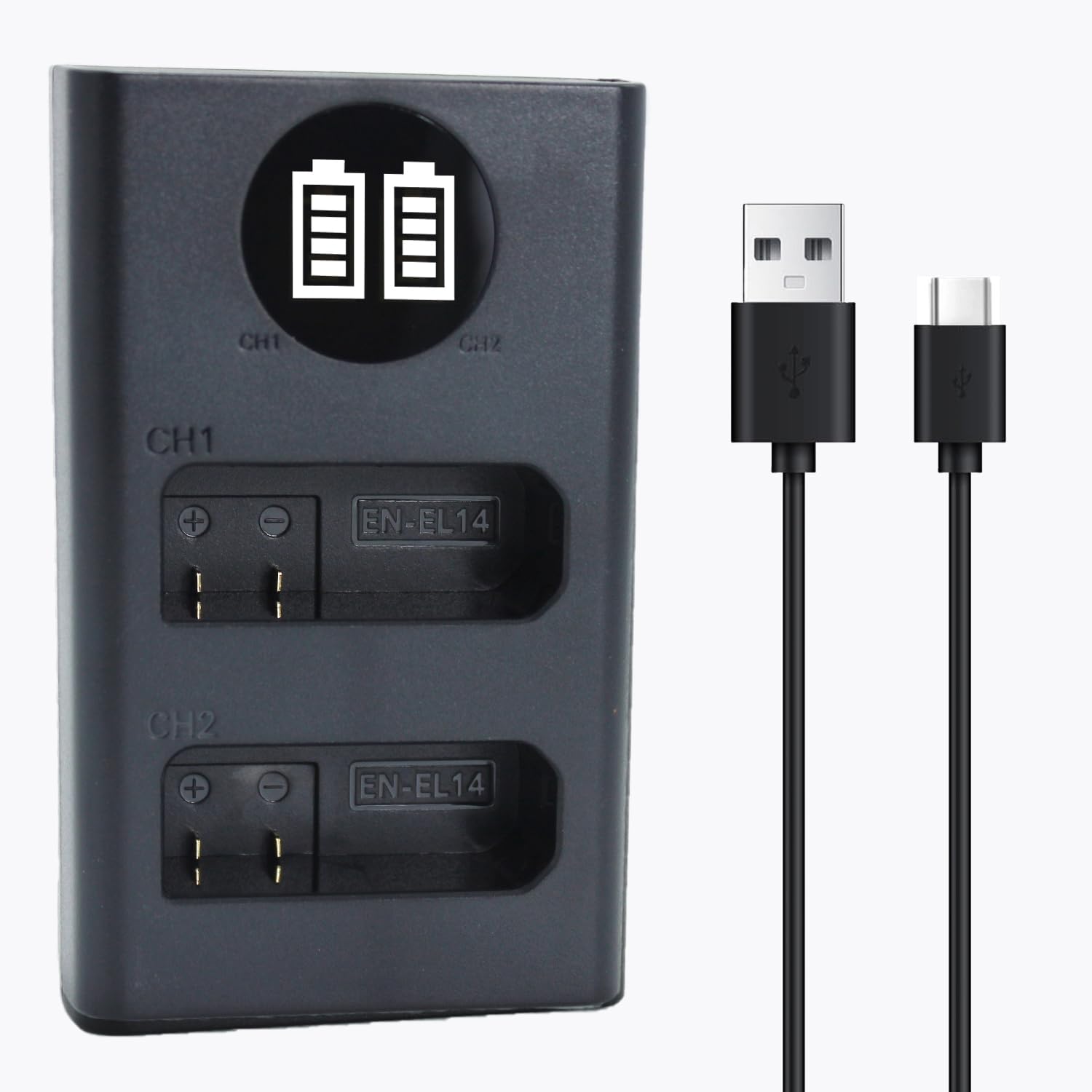 

KWTOUL USB Dual Charger with LCD Display for Nikon and Coolpix P7800 Cameras with EN-EL14 MH-24 D3100, D3200, D3300, D3400, D3500, D5100, D5200, чорний