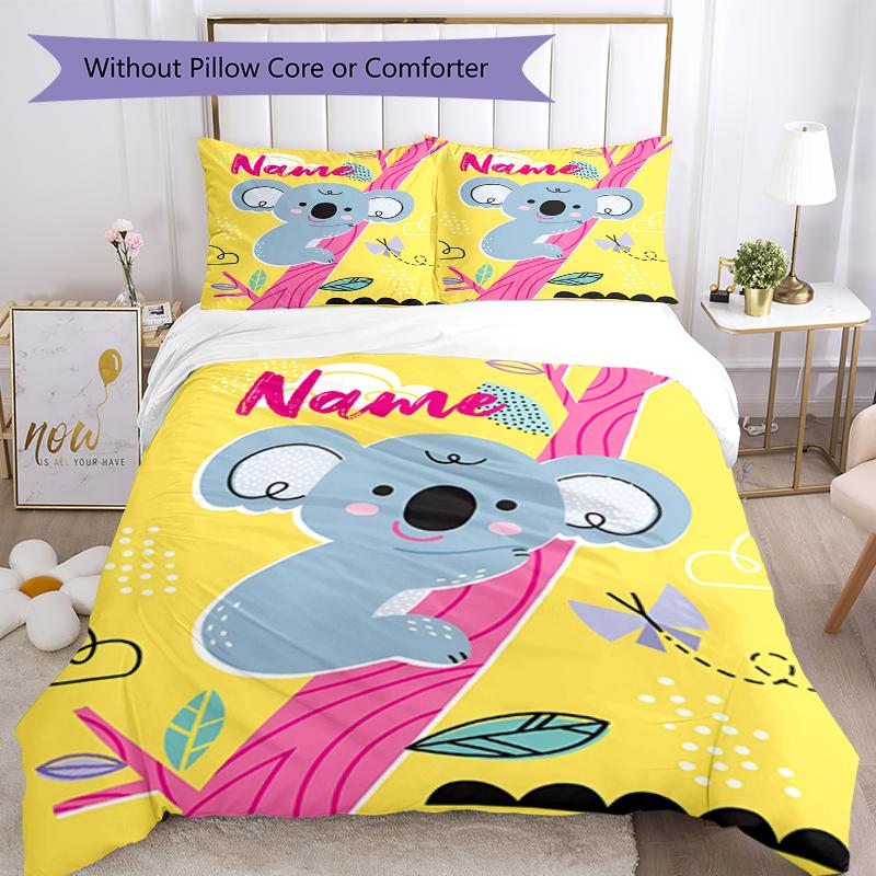 Set Biancheria da Letto Koala Personalizzato con Nome 3 Pezzi Copripiumino Chiusura Include 1 Copripiumino e 2 Federe, Morbido e Confortevole per Tutte le Stagioni.