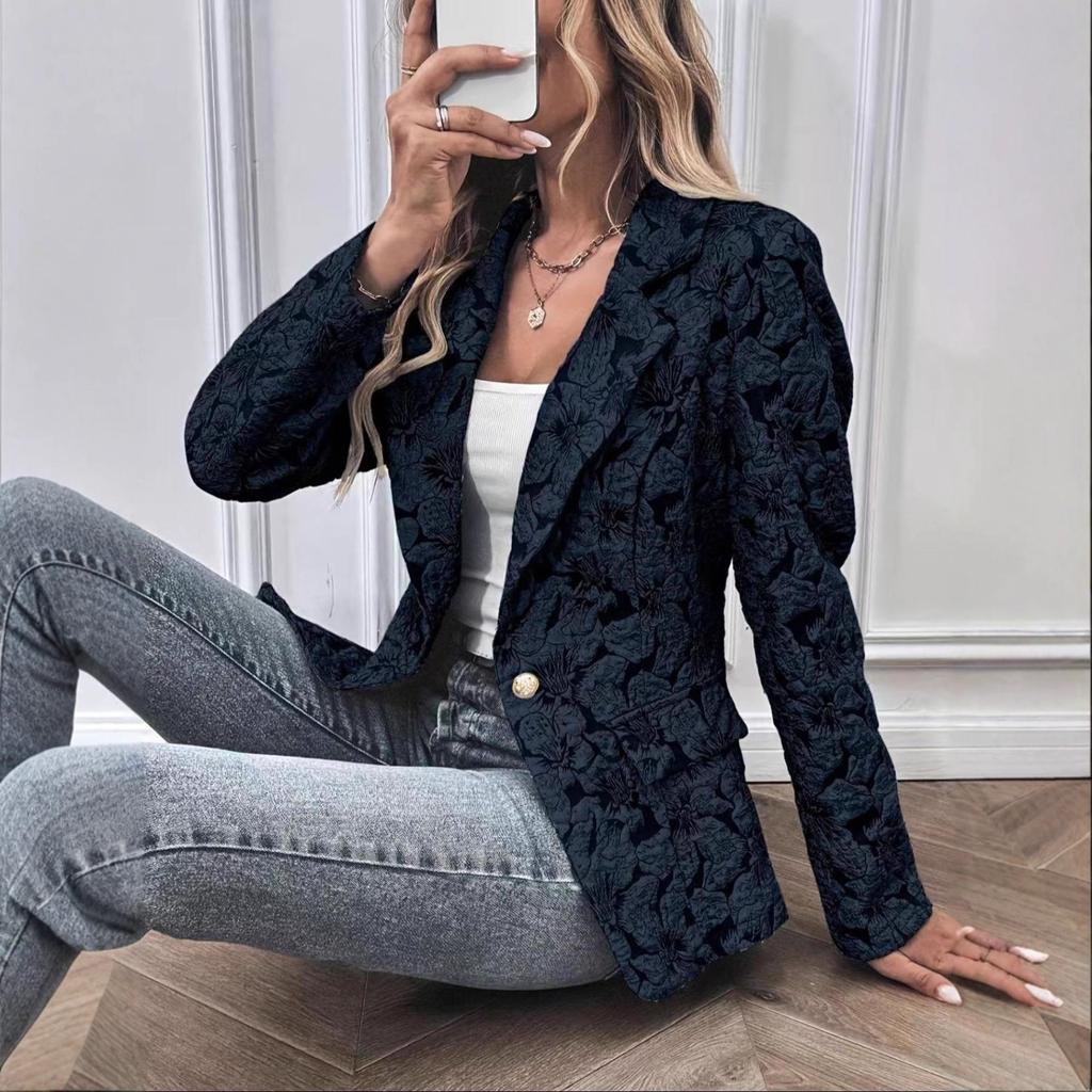 Giacca Blazer da Donna con Stampa Floreale Casual Vestibilità Larga Monopetto Revers a Tacca