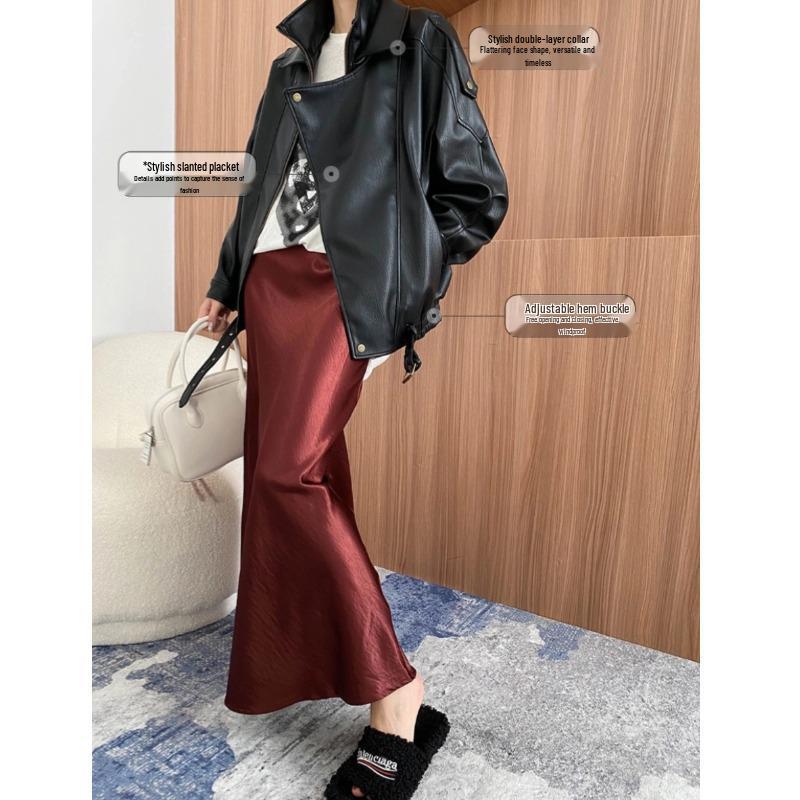 Sinan Modern Double Collar Asymmetrical Biker Leather Jacket - Early Autumn SN7087