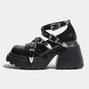 2025 Punk Women's Chunky Heels Shoes Fashion Black Gothic Buckle Belt Straps Platform Casual Pumps