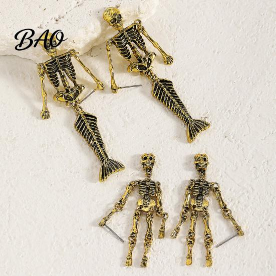 Niche Personalized Jewelry 1 Pair Gothic Skeleton Earrings for Women, Spooky Articulated Skull Dangle Jewelry, Punk Halloween Party Costume