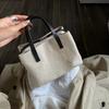 AAM Three-compartment Linen and First-layer Cowhide Large-capacity Tote Bag Lazy Wind Portable Shoulder Messenger Bag
