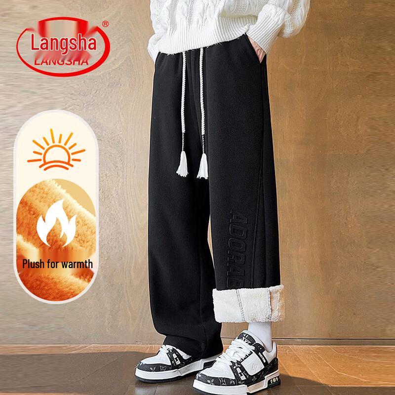 

LangSha Men s Waffle Fleece-Lined Straight Leg Casual Pants L