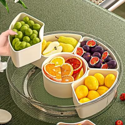 Rotating Snack Tray with Lid and Handle Fruit and Vegetable Tray Stackable Snack Box Containers Outdoor Party Snack Storage Box