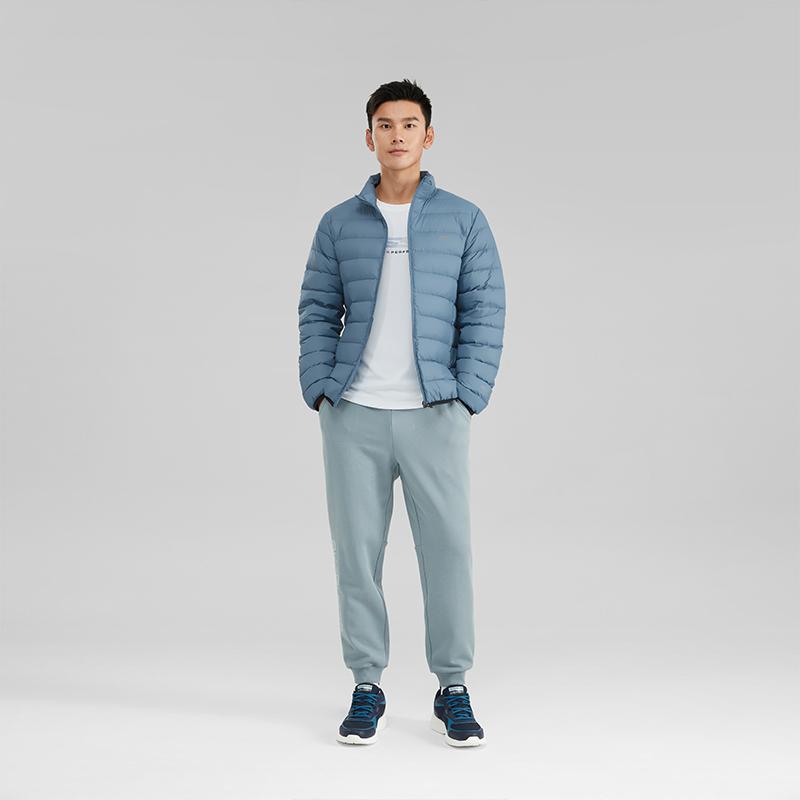 Skechers Solid Color Zipper Stand Collar Long Sleeve Quilted Down Jacket Men Outerwear Copenhagen-Blue P322M045-0378