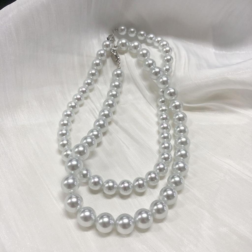 Round strong light artificial blue blood Australian white pearl necklace, cold with colored silver blue light collarbone chain