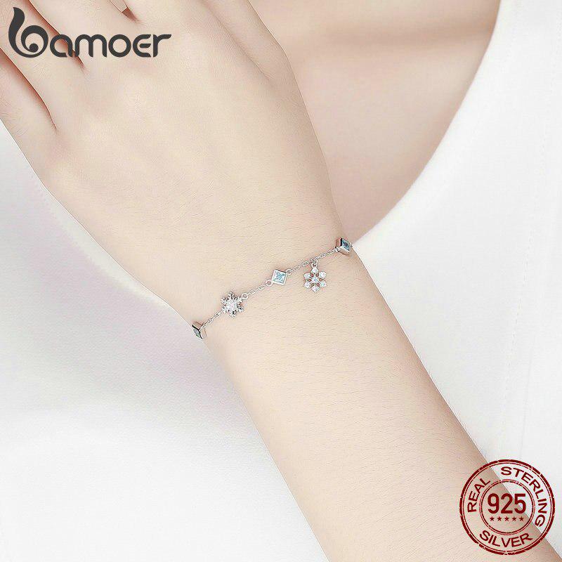 Bamoer Nová kolekce 925 Sterling Silver Winter Snowflake Dámské náramky Řetízkový náramek