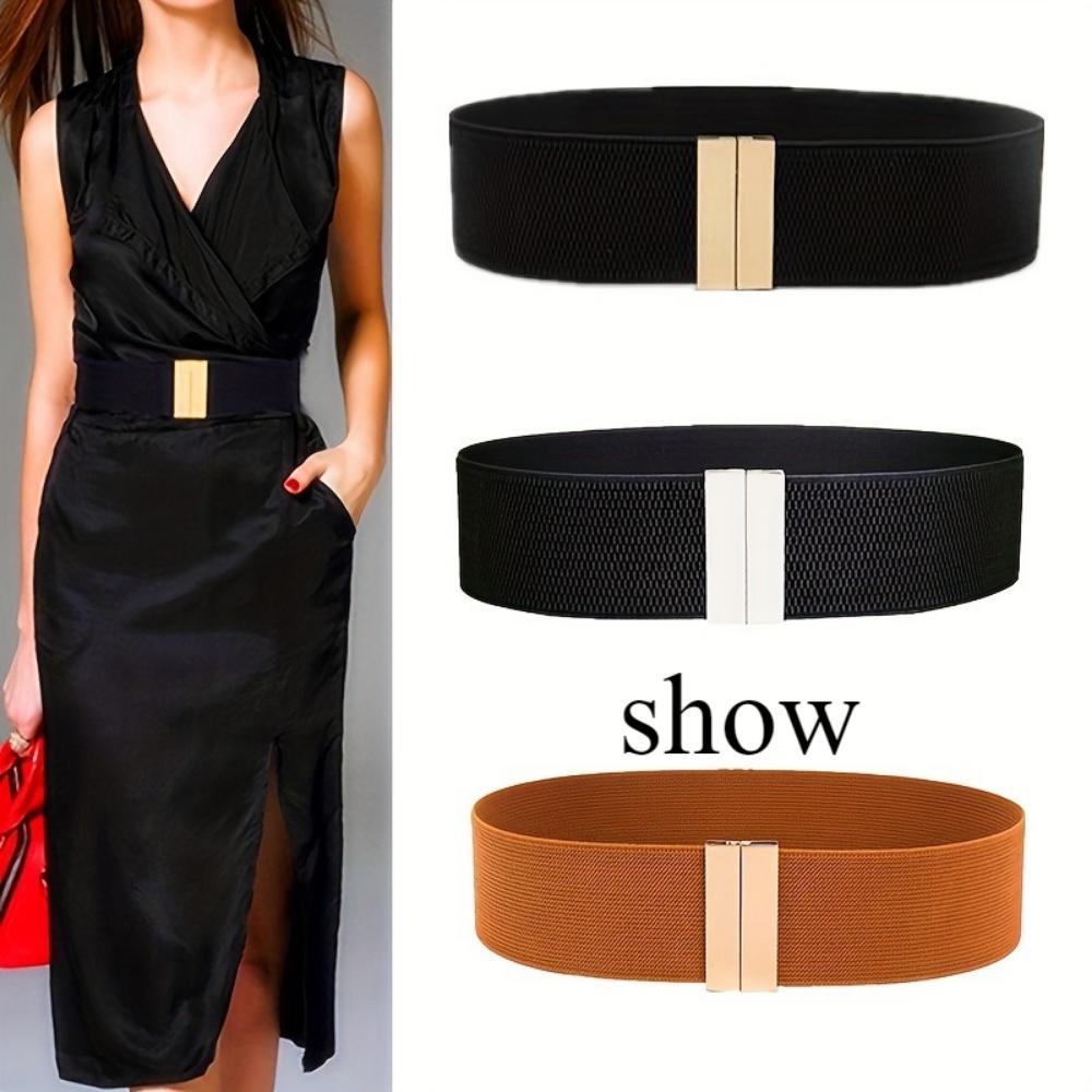 Damen Breiter Elastischer Gürtel mit Metallschnalle - Verstellbarer Einziehbarer Kleidergürtel, Geeignet für Hochzeiten, Partys, Plus Size Gürtel, Damenkleidergürtel