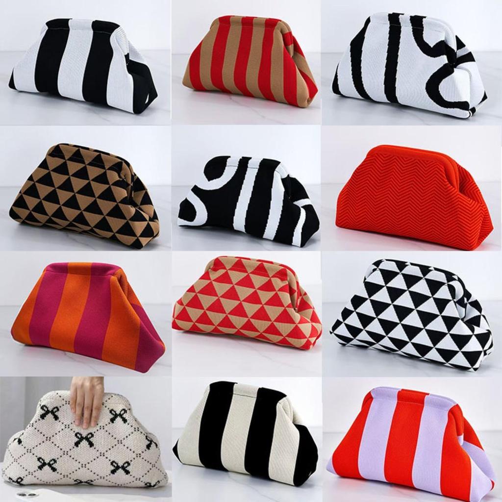 Striped Knitted Bag for Women, Wedding Banquet Handbag, Artistic Retro Woven Tote Bag, Simple and Fashionable Handbag