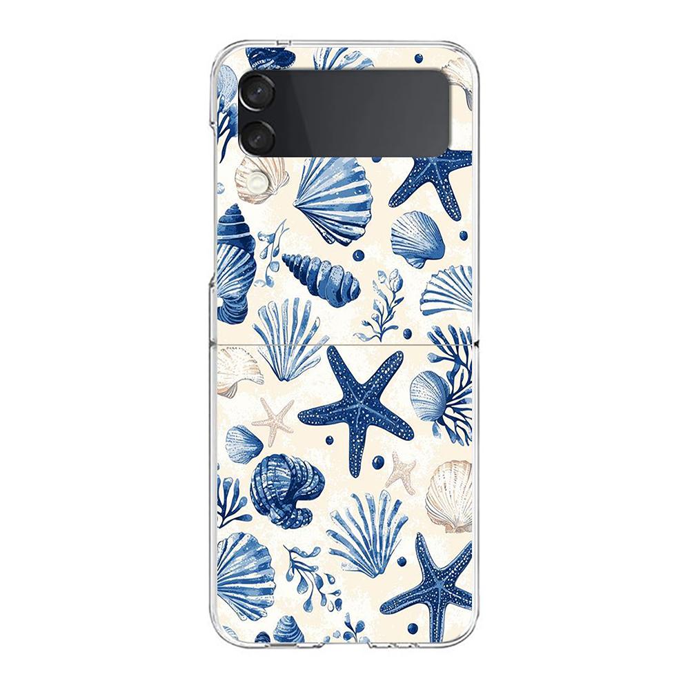 Phone Case For Samsung Galaxy Z Flip 3 4 5 Hard Folding Clear PC Bumper For Samsung Z Flip 6 Back Cover Blue Ocean Animals