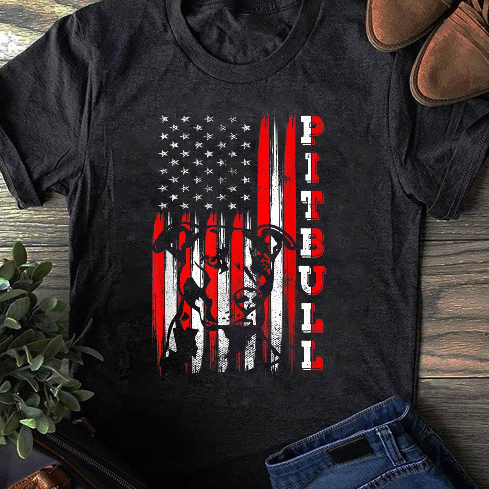 American Pitbull Terrier Flag T-Shirt: Funny Dog Dad Gift 2XL