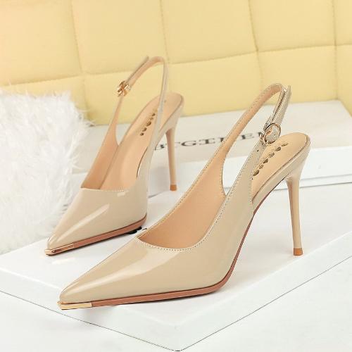 Sexy Sandals Women Pointed Toe High Heels Patent Leather Slim Heel Back Strap Simple Stiletto Shoes