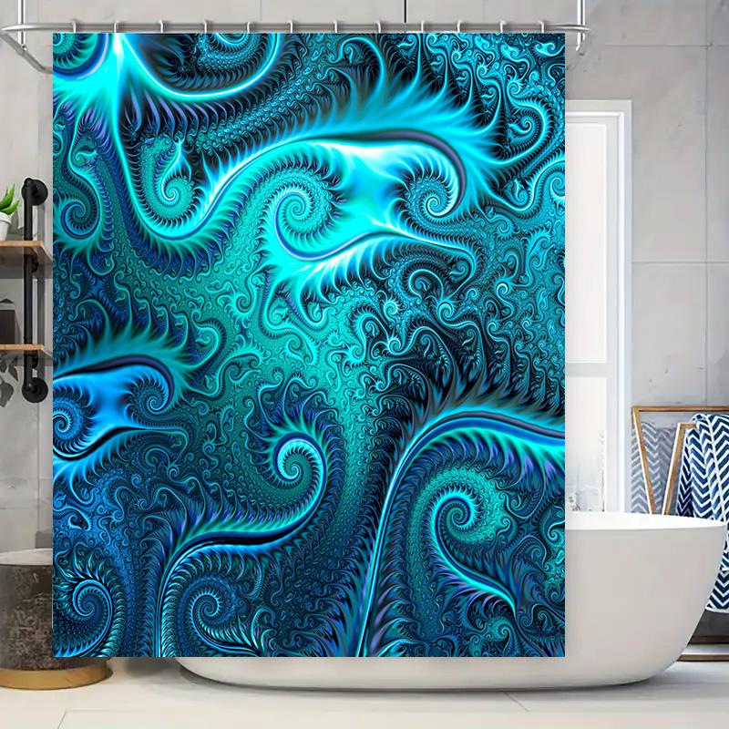 Modern Blue Swirls Bath Shower Curtain Waterproof Fabric Decoration for Bathroom