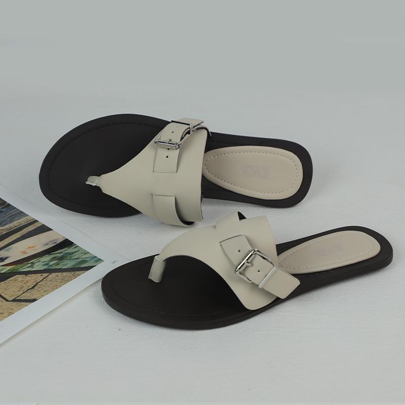 Summer Slippers Women's Beach Flip Flops Comfortable Soft Sole Ladies Slides Casual Buckle Belt   Flat Shoes