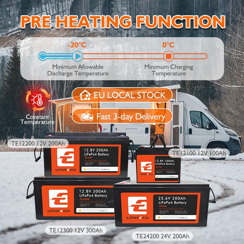 200A BMS PL DE Stock Bluetooth Solar Battery Pack 12V 24V 100Ah 300Ah Lithium Energy Storage Battery 24v 200ah Lifepo4 Battery
