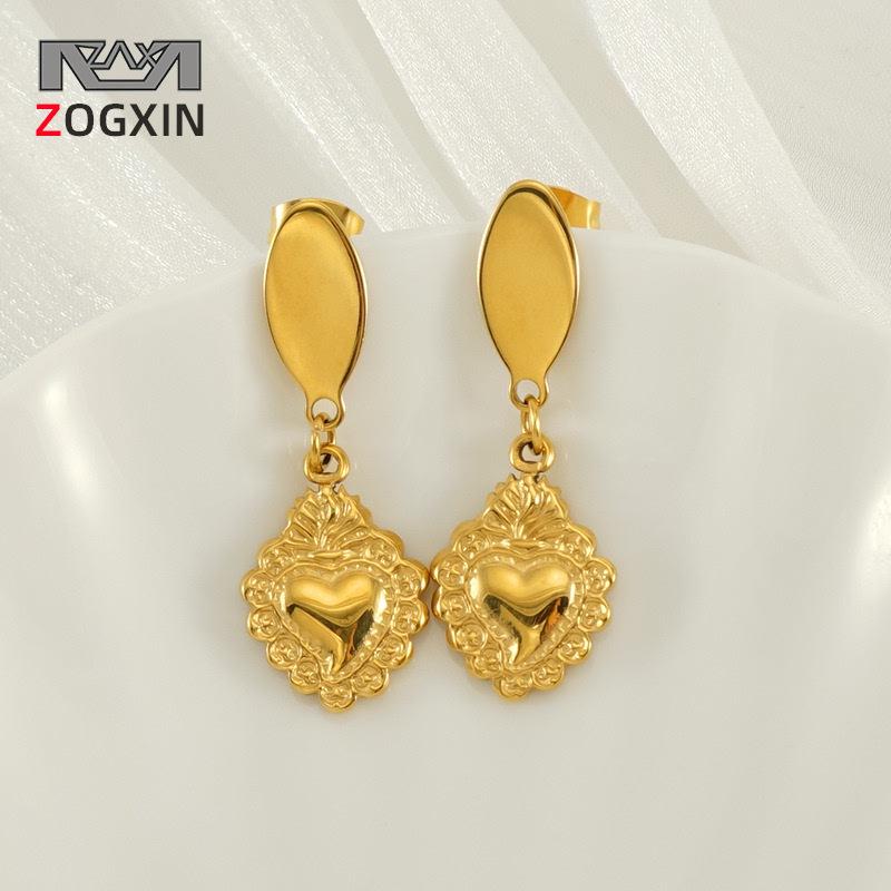 European & American Retro Titanium Steel Heart-Shaped Gold-Plated Non-Fading Earrings for Women