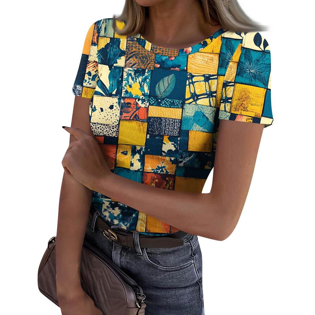 Ladies Slim Bottom T-shirt Fashion Casual Round Neck Pullover Short Sleeve Top