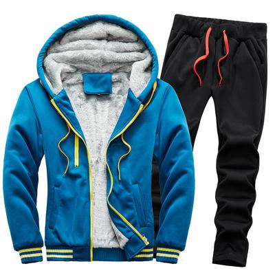 Herbst- und Winter Herren Casual Plus Plüsch Dick Kapuzenanzug Herren Warme Hoodie Jacke Herren Casual Plus Plüsch Dick Zweiteiliges Set
