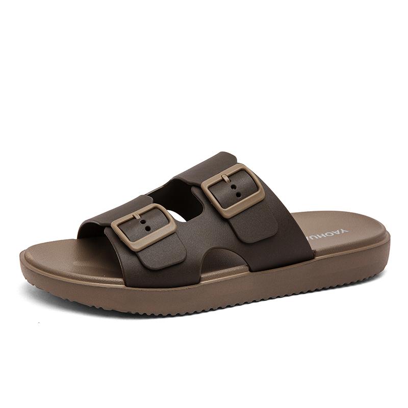 Fashion Summer Men Women's Flip Flops Outdoor Anti-slip Fashionable Retro Buckle Thick Bottom Sandals Beach Shoes Slip-On PVC Material