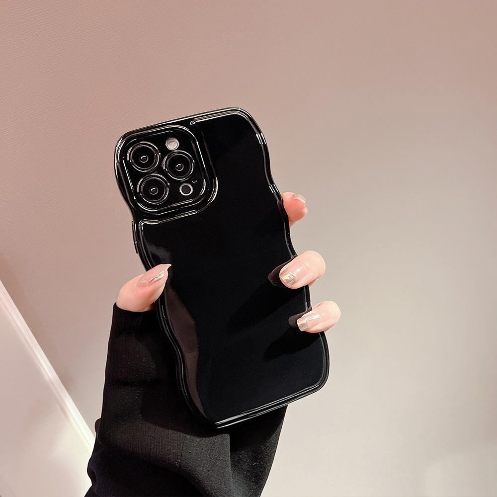 Cute Wavy Edge Phone Case for iPhone Pro Max, Glossy Curly Frame Shockproof Cover, Minimalist Soft Silicone Protective Case for Women Girls