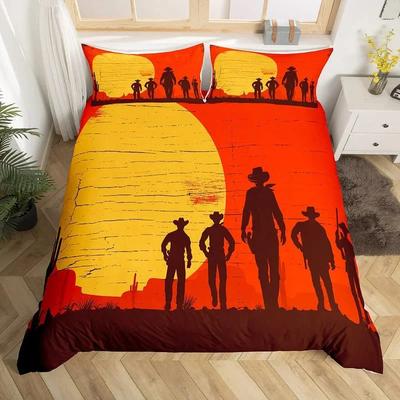 Western Cowboy Duvet Cover Set Single King Wild West Themed Cowboy Bedding Set Microfiber Rodeo Cowboy Riding Horse Quilt Cover