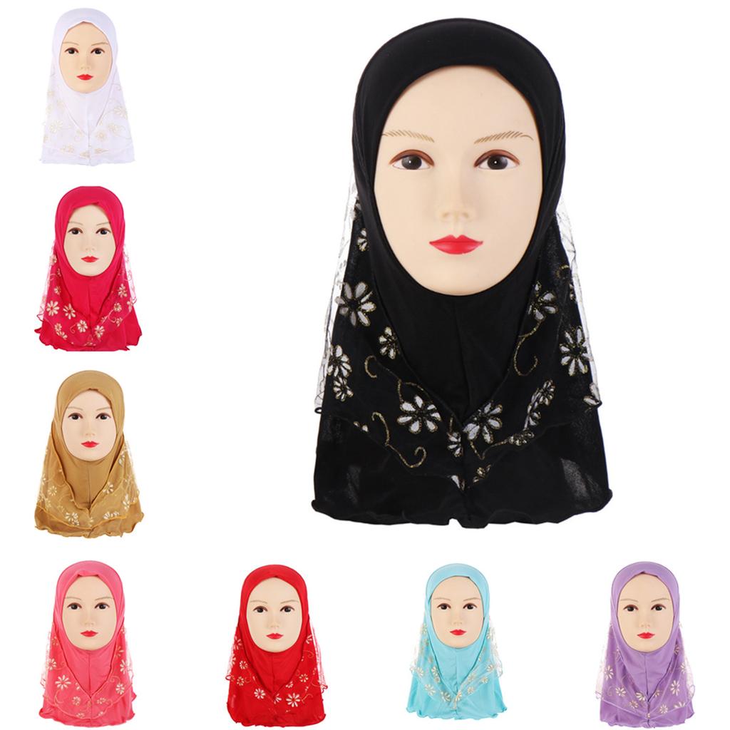 Muslim Children Kids 2 Layer Girls Islamic Scarf Arab Shawls Hijab For 7-11-Year Muslim Children