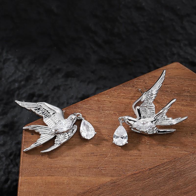Elegant Swallow Drop Earrings With Sparkling Zirconia Gold/ Plated Copper Vacation Style