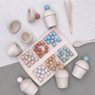 Baby Simulation Rainbow Cake Cup with Ball Wooden Bead Balance Training Game Color Cognition Play House Toy