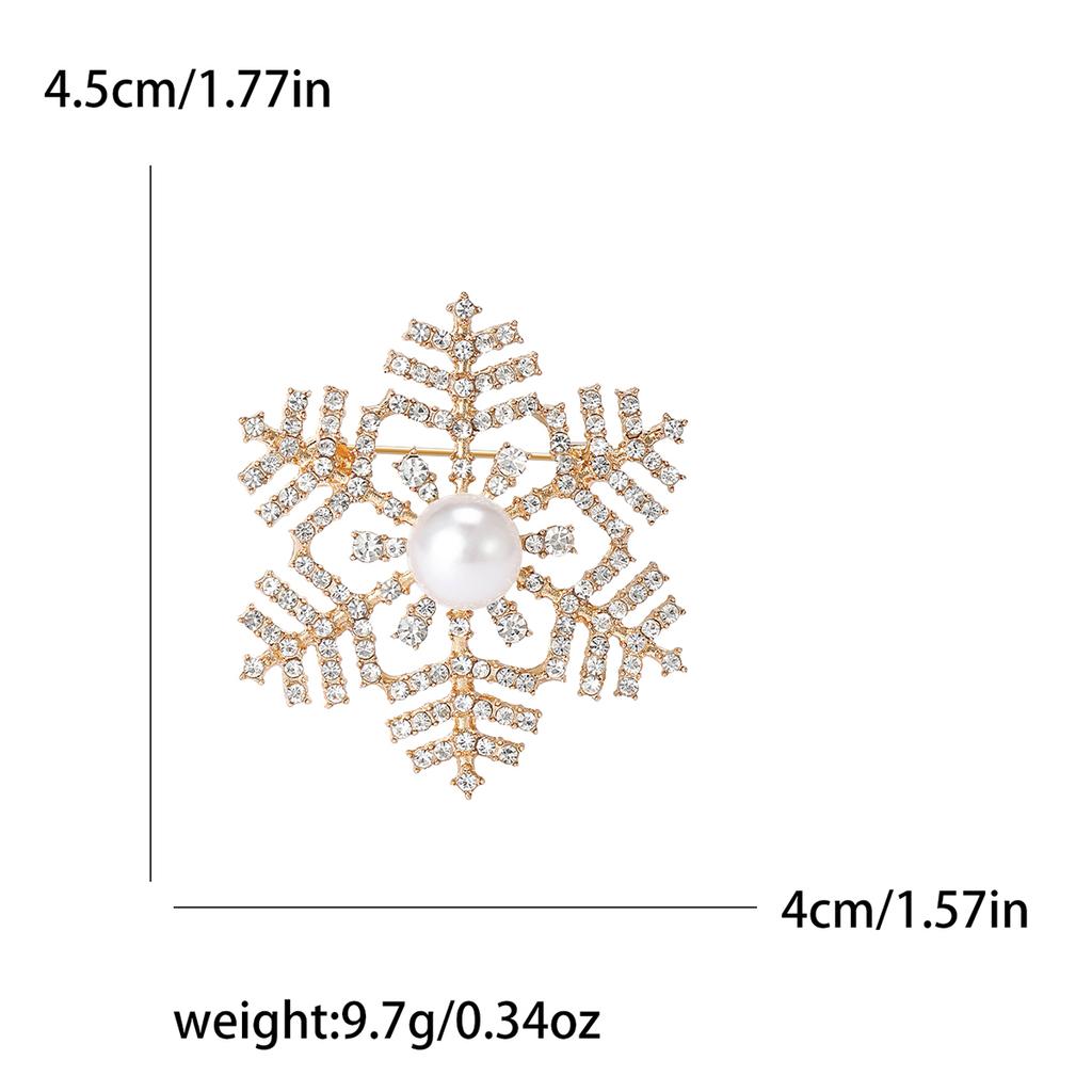 Rhinestone Snowflake Brooch for Women Unisex Pearl Flower Pins Banquet Party Backpack Gifts Jewelry Accessories