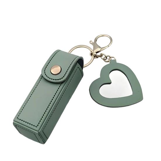 Yousheng Keychain Lipstick Bag Love Mirror Protective Faux Leather Case Portable Keyring Cell Phones Wallet Car Key Chain