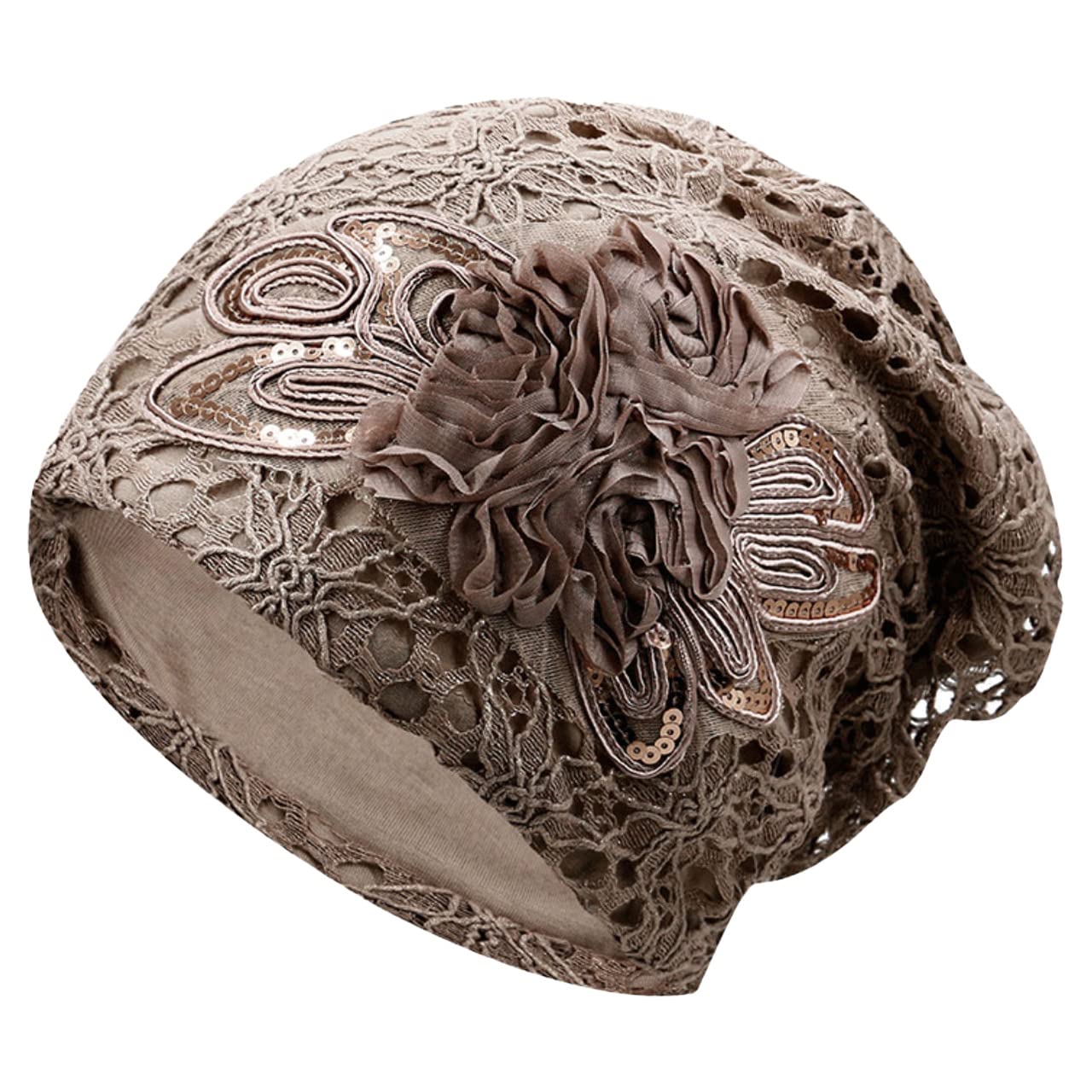 

Knit floral mesh simple CA534 [White Fang] hat, pattern, cap, design, women s (khaki)