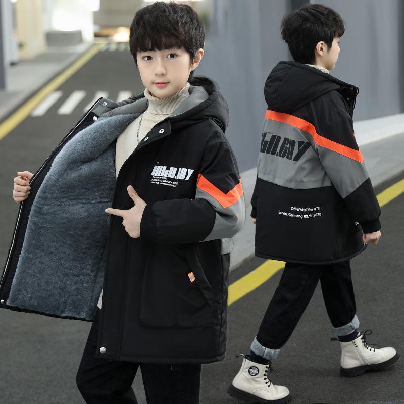 

Зимняя одежда для мальчиков, куртка с плюшевой подкладкой, детские осенне-зимние модели, утолщенная хлопковая одежда для мальчиков, теплые куртки для больших детей 170