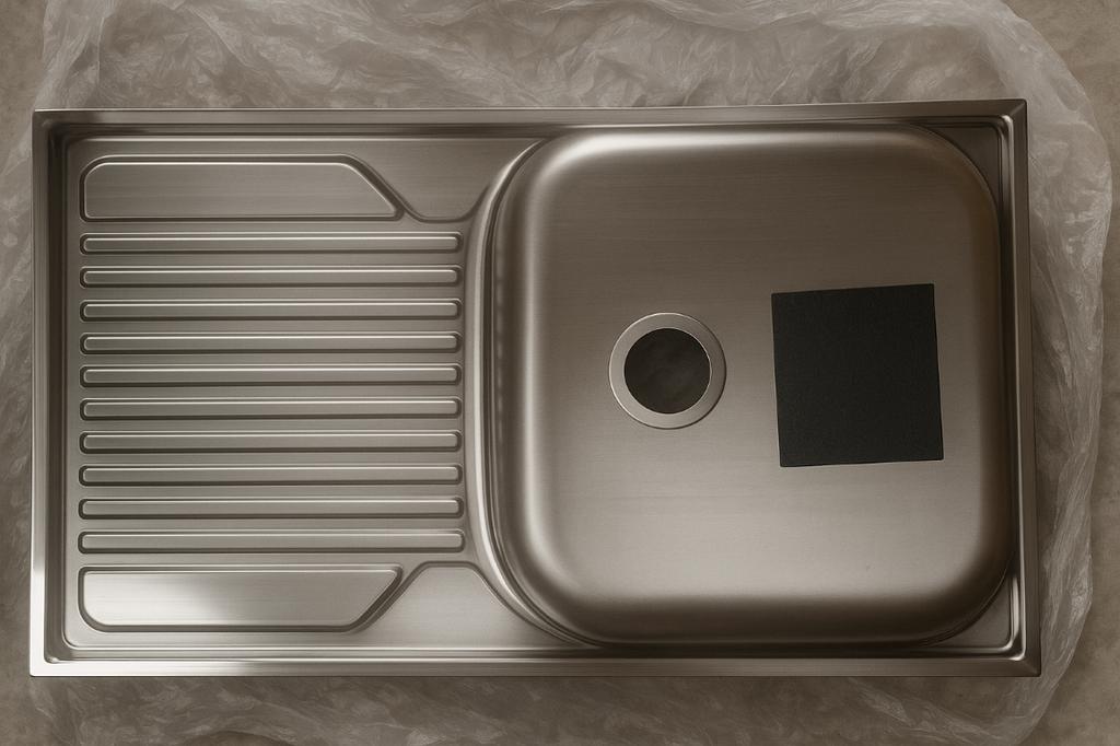Single-bowl steel sink 80x60 satin with Apollo siphon