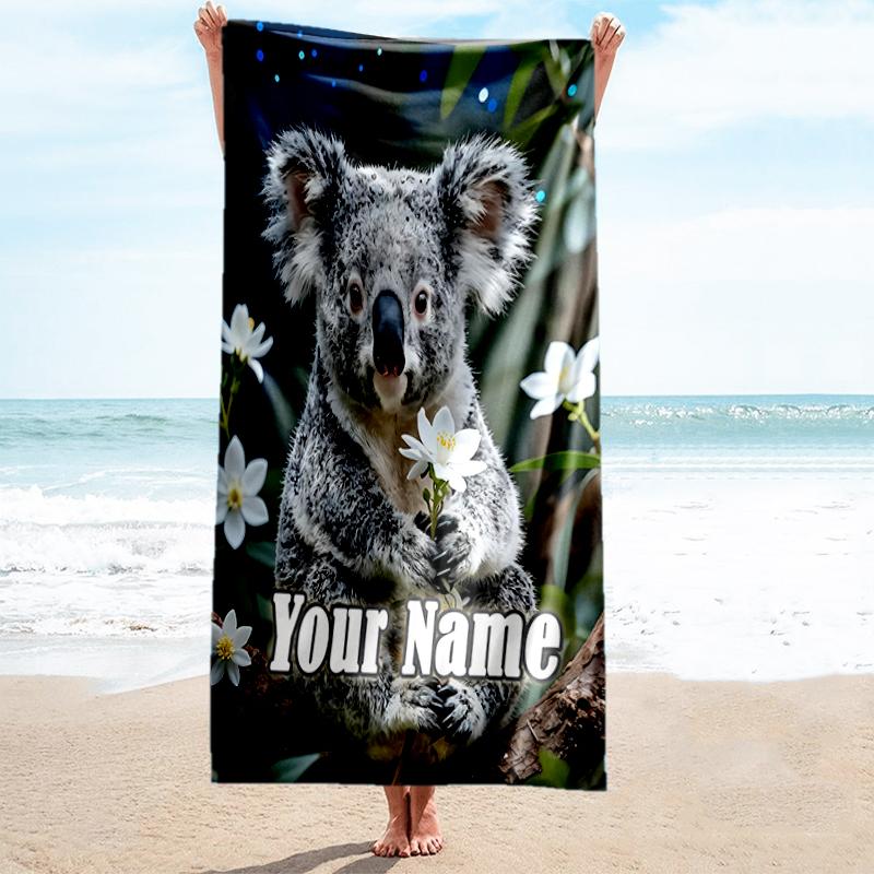 1PC Custom Name Koala Floral Paradise Beach Towel Highly Absorbent And Sand-Resistant Towel for Swimming, Pool, Yoga, And Travel Lightweight