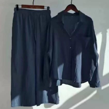 Spring Summer Women's Two Piece Casual Long Sleeve Shirt Women's Suit Fashion Button Casual Female Wide Leg Pants 2 Piece Sets