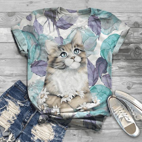Summer New Women's Cartoon 3D Animal Digital Printed Short Sleeved T-shirt