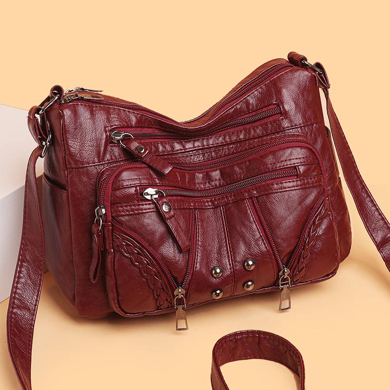 Women's Bag Soft Leather Multi-layer Shoulder Crossbody Bag Mother Bag