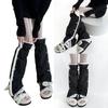 Women's Slouchy Leg Warmers with Side Split Buttons Solid Color Fleece Lined Drawstring Leg Covers Footless Long Socks