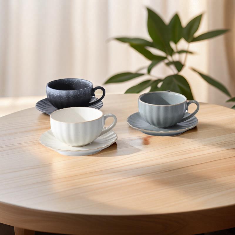 Retro Japanese Ceramic Coffee Cup & Saucer Set - Light Luxury Underglaze Design.