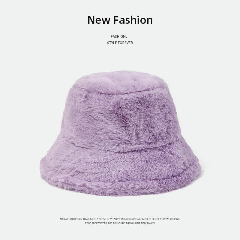 Imitation Rabbit Fur Big Head Circumference Bucket Hat Autumn and Winter Plush Versatile Show Small Face Warm Thickened Fashion Basin Hat