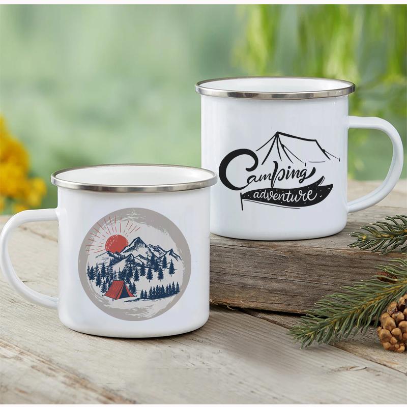 Outdoor Enamel Water Cups, Camping Mug, Campfire Party, Beer Coffee Mugs, Mountain Handle Mug, Best Gifts for Camper Lovers