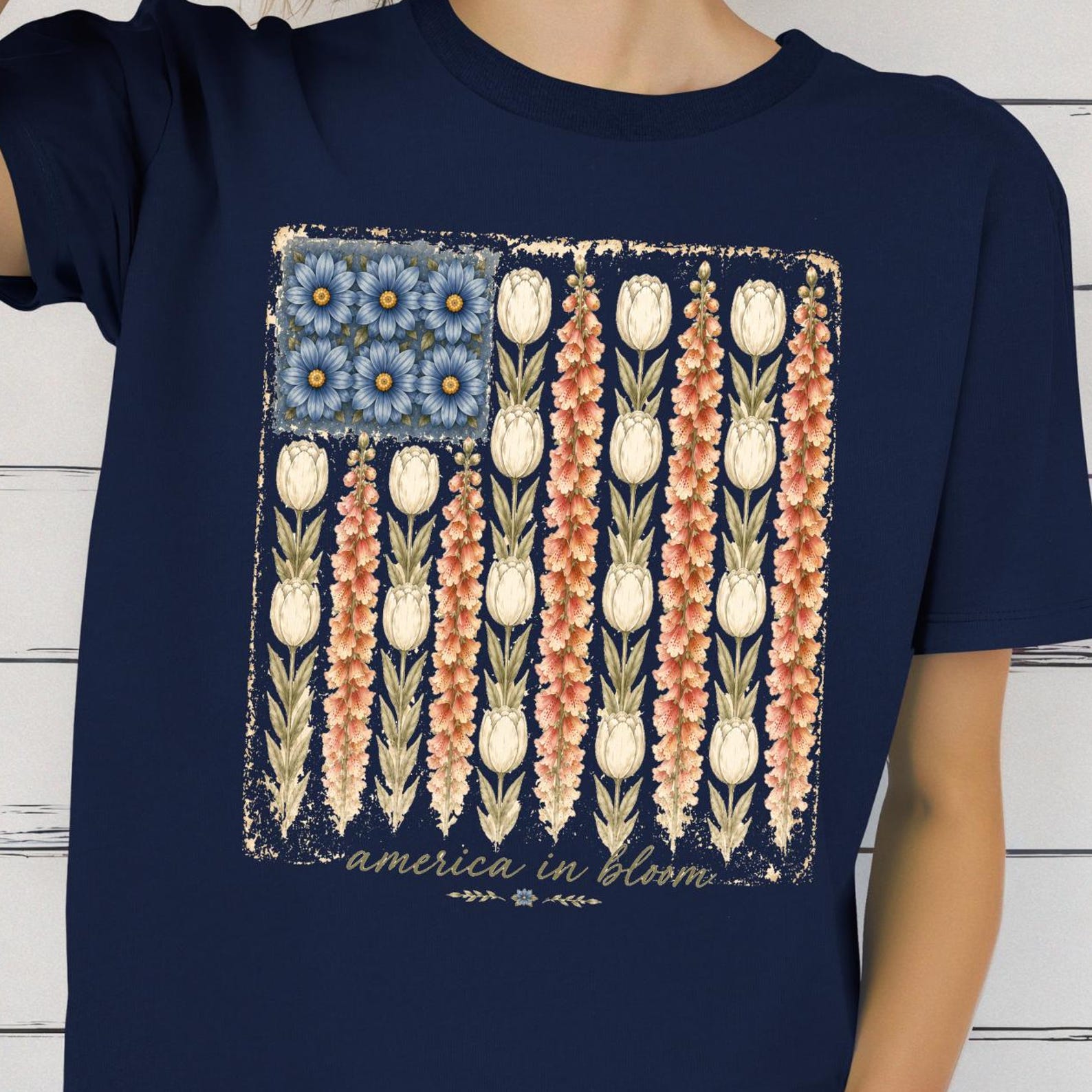 America In Bloom Shirt, Floral Flag Tee, Patriotic Flower Shirt, USA Wildflower Tee, Fourth of July Floral Shirt, USA Garden Shirt 3XL