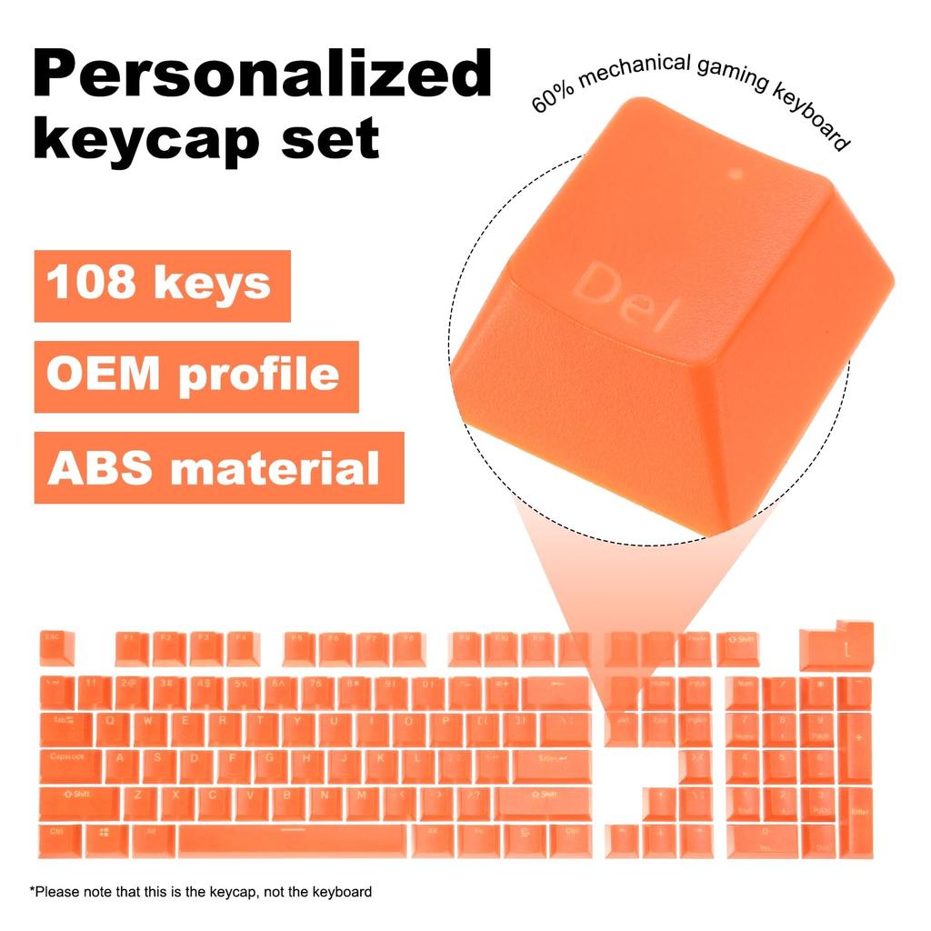 uxcell 108-Key Pudding Keycap Set, OEM Profile, 60% ABS, for Mechanical Keyboard Layouts, Orange, Double Shot