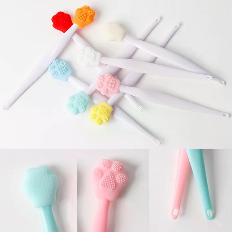 Cat Paw Double-sided Wash Face Silicone Brush Exfoliating Nose Clean Blackhead Removal Brushes Tools With Replacement Head