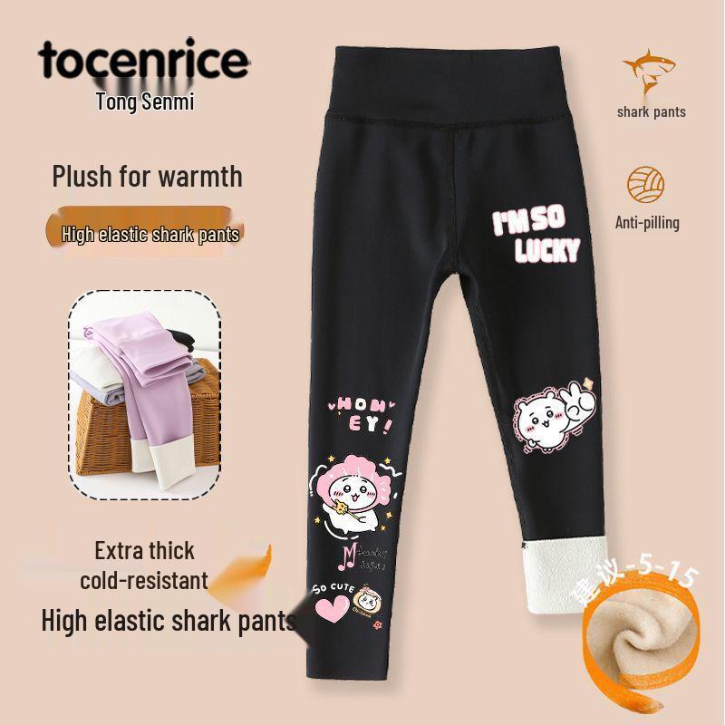 2025 Style Fleece-Lined Little Eight Shark Leggings for Girls - Yoga Barbie Pants for Middle & Older Children