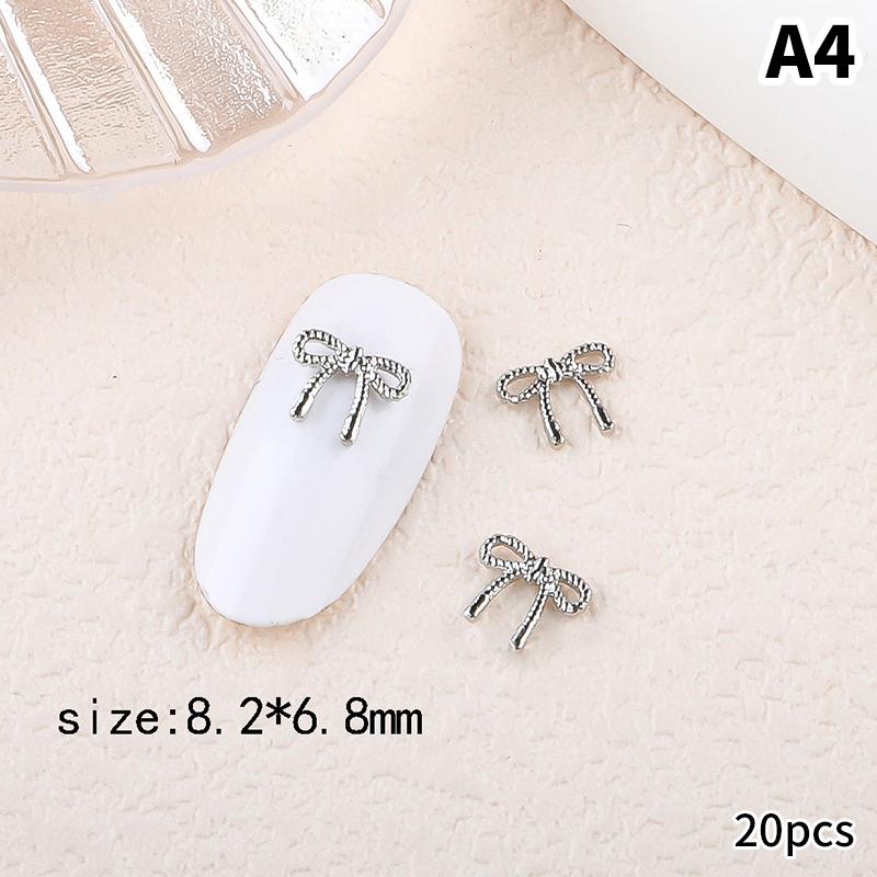 20Pcs Silver Alloy Butterfly Nail Art Bow Charms Accessories Parts For Manicure Doecr Retro Nails Decoration Design Supplies