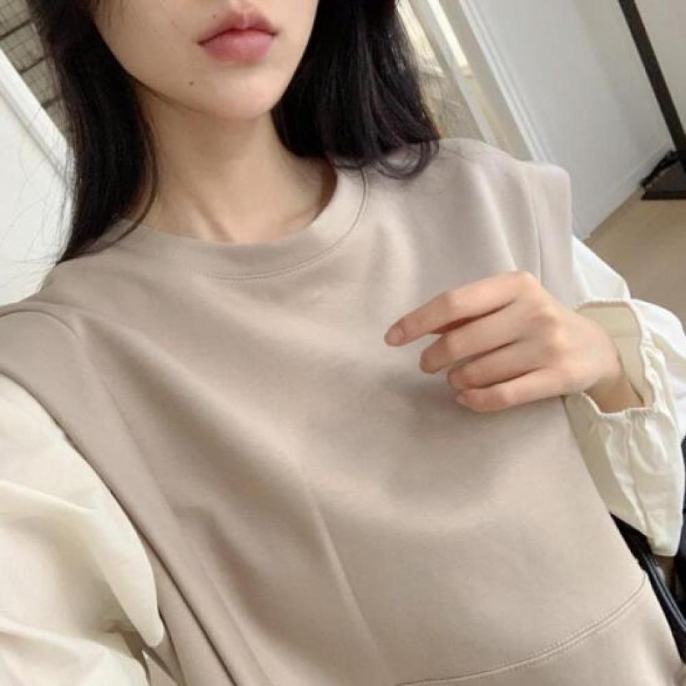 New Arrivals Open Run Layered Round Neck Drop Shoulder Shirred Blouse Sweat Vest
